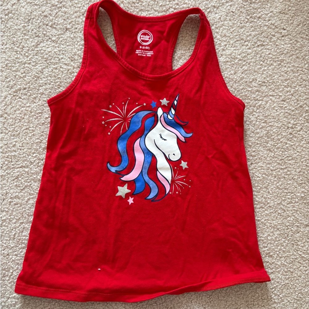 🤍Wonder nation🤍Girls' Red Unicorn Racerback Tank Top , girls size 6